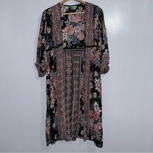 MIXED FLORAL BOHO DUSTER KIMONO by Nostalgia size Medium